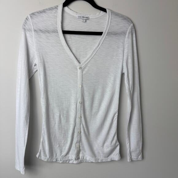 Standard James Perse White Long Sleeve Henley Tee Cotton Blend Size 1 - Picture 1 of 7
